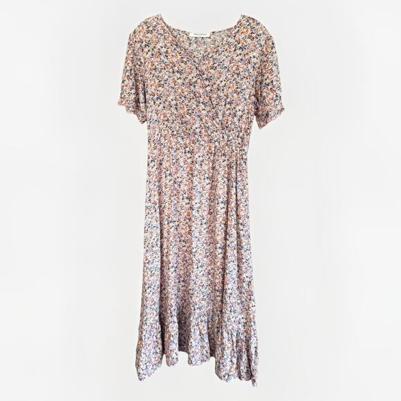 Manydress Floral Midi Dress Pink Ruffle Prairie Style Boho Women's Size Medium - Picture 1 of 13